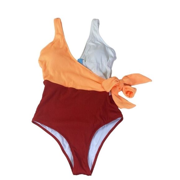 New! Cupshe S one piece bathing suit , ties on side , deep V , color blo… - Picture 1 of 7